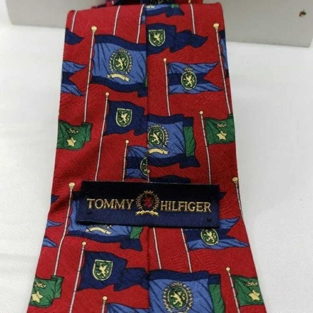 Tommy Hilfiger red countrys flags mens tie‎